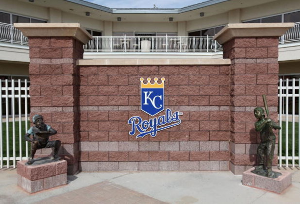 SURPRISE, AZ - MARCH 04: The Kansas City Royals logo is seen outside of the team offices before the spring training game against the Texas Rangers at Surprise Stadium on March 4, 2009 in Surprise, Arizona.  (Photo by Christian Petersen/Getty Images)