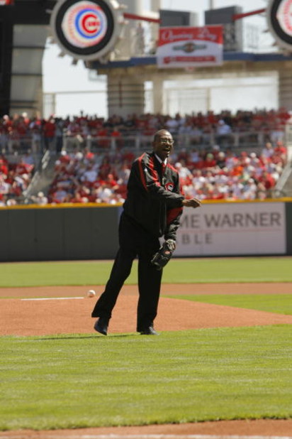 CINCINNATI, OH - APRIL 2: Cincinnati Mayor Mark Mallory throws out the ceremonial first pitch several yards wide left during Opening Day on April 2, 2007 at Great American Ballpark in Cincinnati, Ohio. Cincinnati won 5-1. (Photo by Thomas E. Witte/Gett