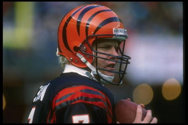 17 Dec 1988: Quarterback Boomer Esiason of the Cincinnati Bengals looks on during a game against the Washington Redskins at Riverfront Stadium in Cincinnati, Ohio. The Bengals won the game, 20-17.