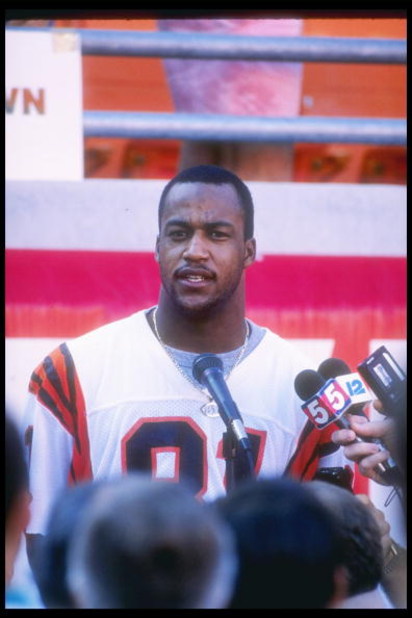17 Jan 1989:  Wide receiver Eddie Brown of the Cincinnati Bengals is interviewed before Super Bowl XXIII with the San Francisco 49ers at the Joe Robbie Stadium in Miami, Florida.  The 49ers won over the Bengals, 20-16. Mandatory Credit: Rick Stewart  /All