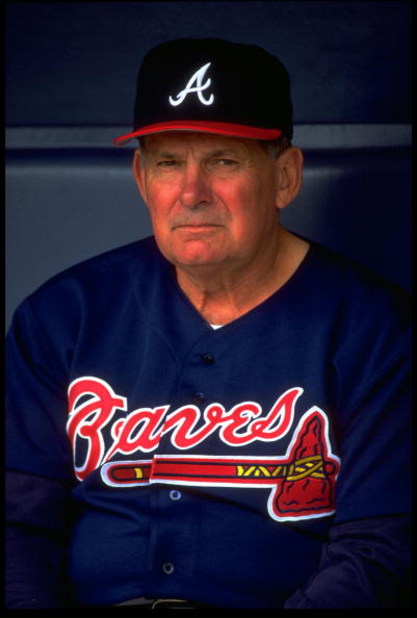 7 APR 1994:  ATLANTA BRAVES MANAGER BOBBY COX IN THE DUGOUT DURING THE BRAVES VERSUS SAN DIEGO PADRES GAME AT JACK MURPHY STADIUM IN SAN DIEGO, CALIFORNIA.  MANDATORY CREDIT:  STEPHEN DUNN/ALLSPORT