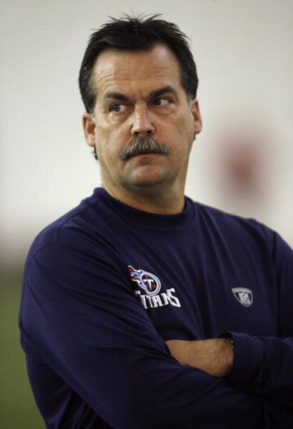 NASHVILLE, TN - MAY 1: Jeff Fisher, head coach of the Tennessee Titans watches the action during the Tennessee Titans Minicamp on May 1, 2009 at Baptist Sports Park in Nashville, Tennessee. (Photo by Joe Murphy/Getty Images)