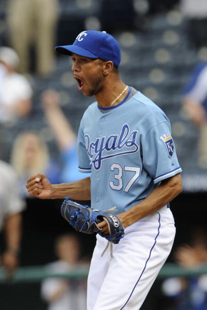 KANSAS CITY, MO - APRIL 30:  Juan Cruz #37 of the Kansas City Royals reacts after getting a game-ending strikeout against the Toronto Blue Jays on April 30, 2009 at Kauffman Stadium in Kansas City, Missouri. The Royals beat the Blue Jays 8-6. (Photo by G.