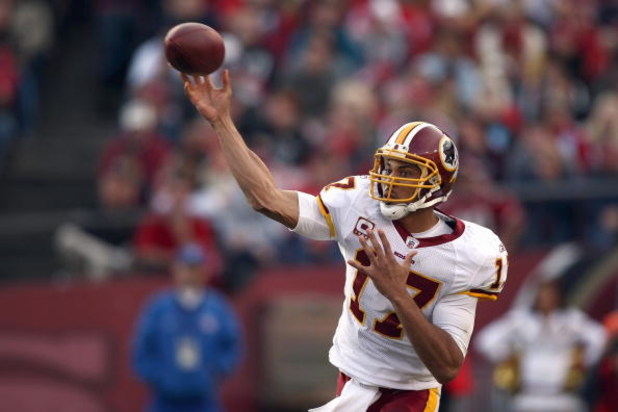 SAN FRANCISCO - DECEMBER 28:  Quarterback  Jason Campbell #17 of the Washington Redskins passes the ball during the game against of the San Fransisco 49ers at Candlestick Park on December 28, 2008 in San Francisco, California. (Photo by: Jonathan Ferrey/G