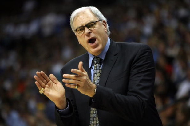 DENVER - MAY 29:  Head coach Phil Jackson of the Los Angeles Lakers reacts in the first half against the Denver Nuggets in Game Six of the Western Conference Finals during the 2009 NBA Playoffs at Pepsi Center on May 29, 2009 in Denver, Colorado. NOTE TO 