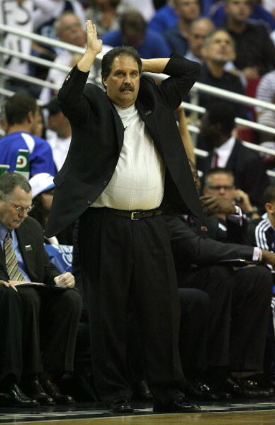 ORLANDO, FL - MAY 30: Head coach Stan Van Gundy of the Orlando Magic gestures from the sidelines against the Cleveland Cavaliers in Game Six of the Eastern Conference Finals during the 2009 Playoffs at Amway Arena on May 30, 2009 in Orlando, Florida. NOTE