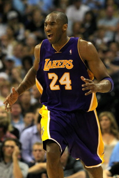 DENVER - MAY 29:  Kobe Bryant #24 of the Los Angeles Lakers reacts in the second half against the Denver Nuggets in Game Six of the Western Conference Finals during the 2009 NBA Playoffs at Pepsi Center on May 29, 2009 in Denver, Colorado. NOTE TO USER: U
