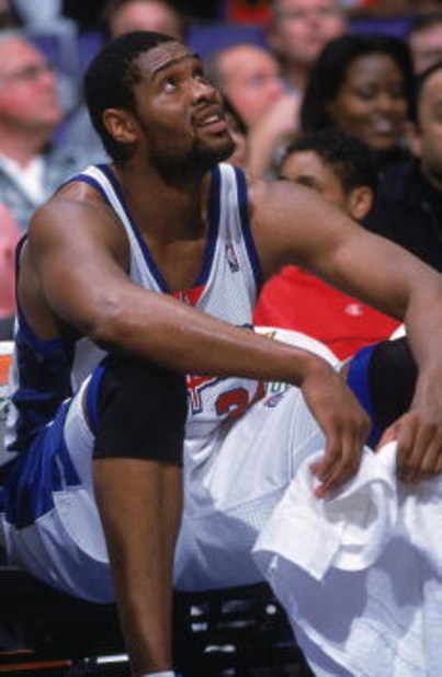22 Mar 2001:  A close up of Michael Olowokandi #34 of the Los Angeles Clippers as he looks on from the bench during the game against the Detroit Pistons at the STAPLES Center in Los Angeles, California. The Clippers defeated the Pistons 101-94.    NOTE TO