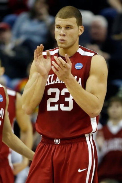 MEMPHIS, TN - MARCH 29:  Blake Griffin #23 of the Oklahoma Sooners claps in the first half while taking on the North Carolina Tar Heels during the NCAA Men's Basketball Tournament South Regional Final at the FedExForum on March 29, 2009 in Memphis, Tennes