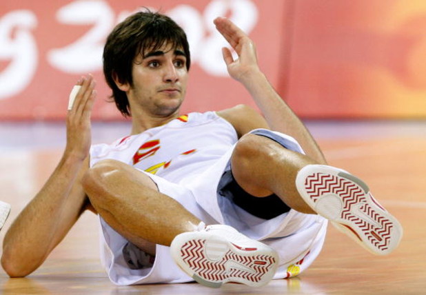 BEIJING - AUGUST 20:  Ricard Rubio #6 of Spain falls during play in the men's basketball quarterfinal game against Croatia at the Olympic Basketball Gymnasium during Day 12 of the Beijing 2008 Olympic Games on August 20, 2008 in Beijing, China.  (Photo by