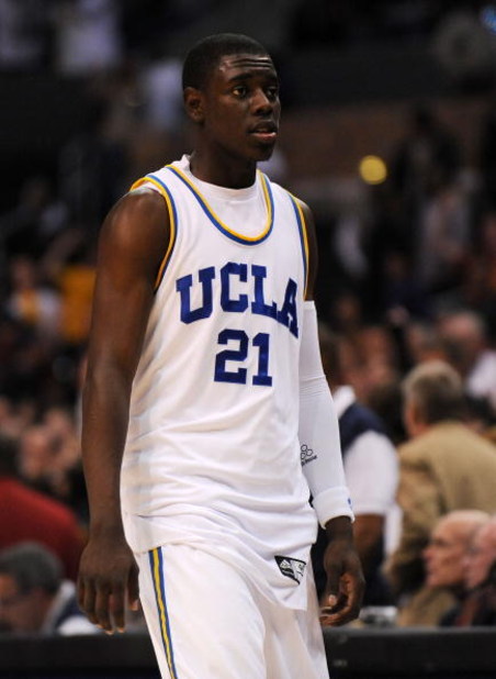 LOS ANGELES, CA - MARCH 13:  Guard Jrue Holiday #21 of the UCLA Bruins walks off the court after losing to the USC Trojans in the Pacific Life Pac-10 Men's Basketball Tournament at the Staples Center on March 13, 2009 in Los Angeles, California.  (Photo b