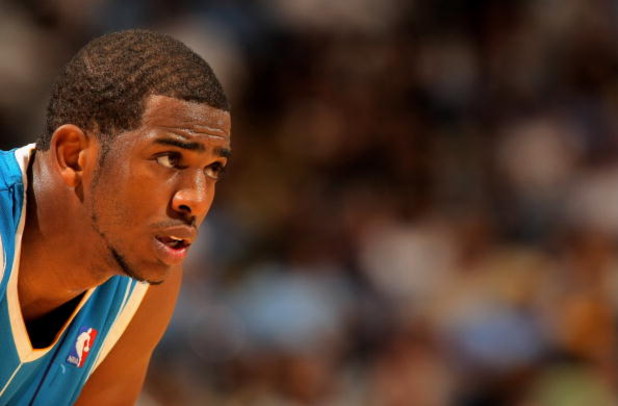 DENVER - APRIL 29: Chris Paul #3 of the New Orleans Hornets awaits action against the Denver Nuggets in Game Five of the Western Conference Quarterfinals during the 2009 NBA Playoffs at Pepsi Center on April 29, 2009 in Denver, Colorado. The Nuggets defe