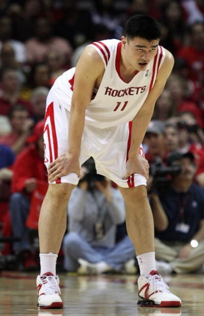 HOUSTON - APRIL 26: Center Yao Ming #11 of the Houston Rockets during play against the Portland Trail Blazers in Game Four of the Western Conference Quarterfinals during the 2009 NBA Playoffs at Toyota Center on April 26, 2009 in Houston, Texas. NOTE TO