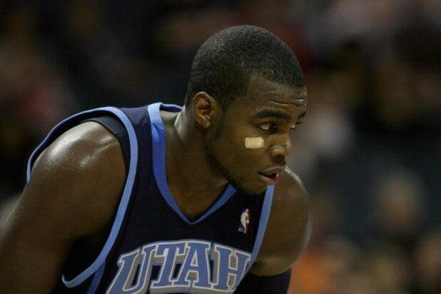 CHARLOTTE, NC - NOVEMBER 14: Paul Milsap #24 of the Utah Jazz waits under the basket during the game against the Charlotte Bobcats on November 14, 2008 at Time Warner Cable Arena in Charlotte, North Carolina. The Bobcats won 104-96. NOTE TO USER: User