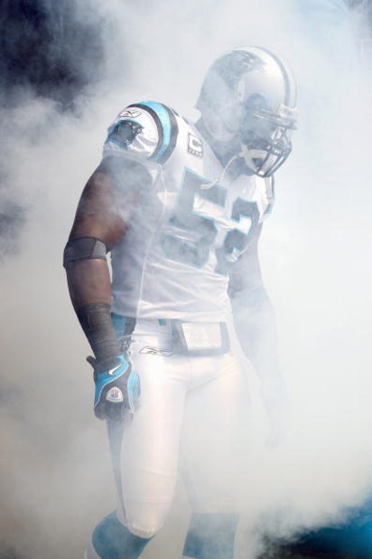 CHARLOTTE, NC - OCTOBER 05:  Jon Beason #52 of the Carolina Panthers enters the field during the game against the Kansas City Chiefs at Bank of America on October 5, 2008 in Charlotte, North Carolina.  (Photo by Kevin C. Cox/Getty Images)