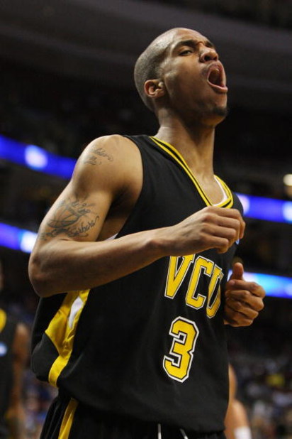 PHILADELPHIA - MARCH 19:  Eric Maynor #3 of the VCU Rams reacts during the game against the UCLA Bruins during the first round of the NCAA Division I Men's Basketball Tournament at the Wachovia Center on March 19, 2009 in Philadelphia, Pennsylvania. The B