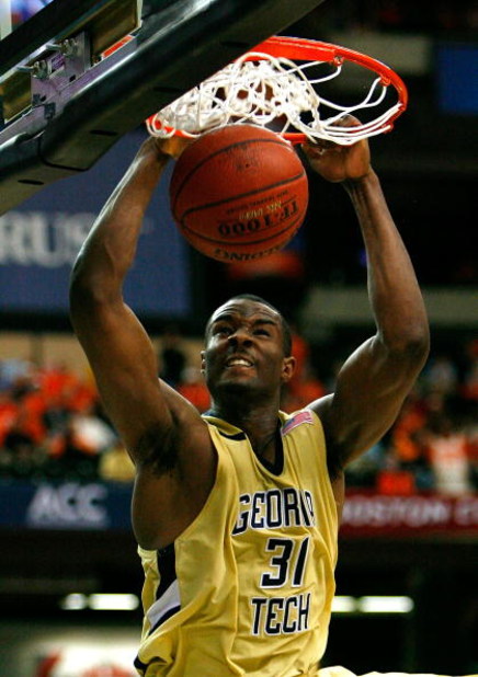 ATLANTA - MARCH 12:  Gani Lawal #31 of the Georgia Tech Yellow Jackets dunks against the Clemson Tigers during day one of the 2009 ACC Men's Basketball Tournament on March 12, 2009 at the Georgia Dome in Atlanta, Georgia.  (Photo by Kevin C. Cox/Getty Ima