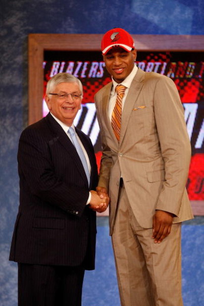 NEW YORK - JUNE 26:  NBA Commissioner David Stern shakes hands with the thirteenth draft pick for the Portland Trail Blazers, Brandon Rush during the 2008 NBA Draft at the Wamu Theatre at Madison Square Garden June 26, 2008 in New York City. NOTE TO USER: