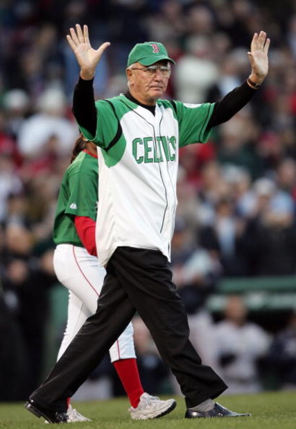 BOSTON - APRIL 20:  Boston Celtic great Bob Cousy waves to fans as he heads out to the mound to throw out the ceremonial first pitch before the start of the Boston Red Sox versus the New York Yankees on April 20, 2007 at Fenway Park in Boston, Massachuset