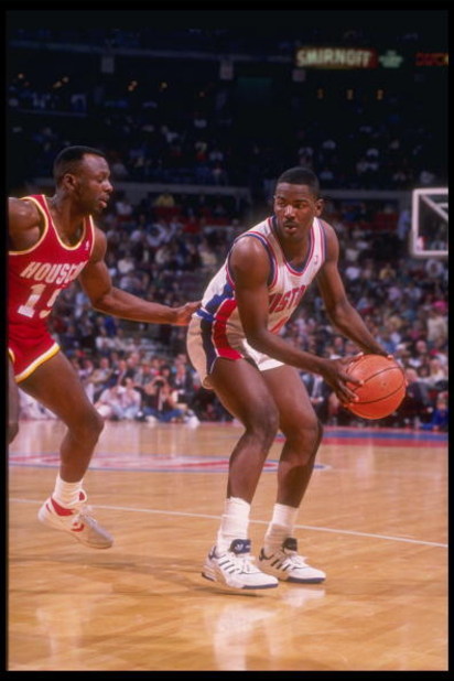 1989-1990:  Guard Joe Dumars of the Detroit Pistons moves the ball during a game. Mandatory Credit: ALLSPORT USA  /Allsport Mandatory Credit: ALLSPORT USA  /Allsport