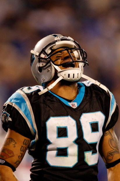 CHARLOTTE, NC - JANUARY 10:  Steve Smith #89 of the Carolina Panthers reacts to an interception during the game against the Arizona Cardinals during the NFC Divisional Playoff Game on January 10, 2009 at Bank of America Stadium in Charlotte, North Carolin