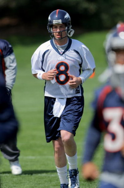 ENGLEWOOD, CO - MAY 03:  Quarterback Kyle Orton #8 particiaptes in practice during Denver Broncos Minicamp at the Broncos training facility on May 3, 2009 in Englewood, Colorado.  (Photo by Doug Pensinger/Getty Images)