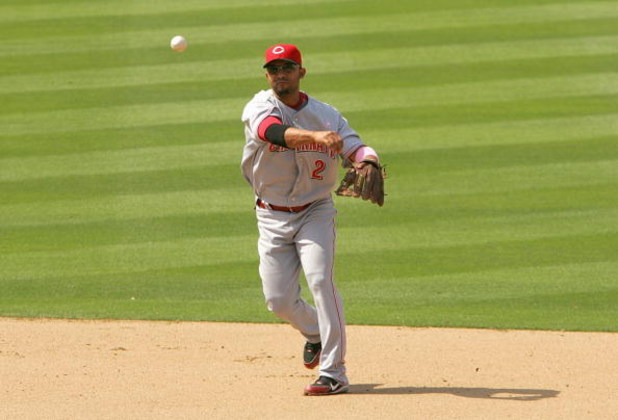 LOS ANGELES - MAY 13: Alex Gonzalez #2 of the Cincinnati Reds throws the ball to firstbase during the Mothers Day game against the Los Angeles Dodgers at Dodger Stadium on May 13, 2007 in Los Angeles, California. The Dodgers won 10-5. (Photo by Stephen Du