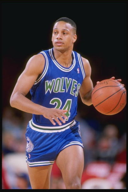 1989-1990:  Guard Jerome (Pooh) Richardson of the Minnesota Timberwolves in action against the Los Angeles Lakers at the Great Western Forum in Inglewood, California. Mandatory Credit: Tim de Frisco  /Allsport