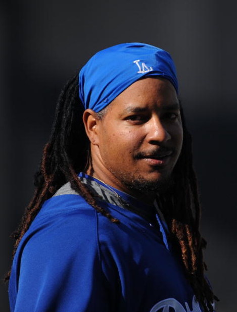 LOS ANGELES, CA - APRIL 30:  Portrait of Manny Ramirez #99 of the Los Angeles Dodgers during batting practice before the game between the San Francisco Giants at Dodger Stadium on April 30, 2009 in Los Angeles, California.  (Photo by Harry How/Getty Image