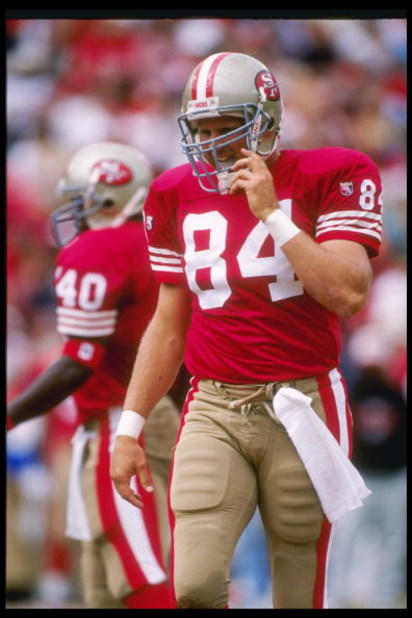 10 Sep 1995:  Tight end Brent Jones of the San Francisco 49ers looks on during a game against the Atlanta Falcons at 3Com Park in San Francisco, California.  The 49ers won the game, 41-10. Mandatory Credit: Mike Powell  /Allsport