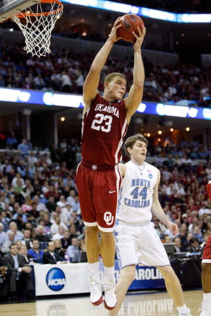 MEMPHIS, TN - MARCH 29:  Blake Griffin #23 of the Oklahoma Sooners grabs a rebound while taking on the North Carolina Tar Heels during the NCAA Men's Basketball Tournament South Regional Final at the FedExForum on March 29, 2009 in Memphis, Tennessee.  (P