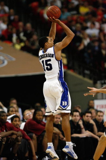ATLANTA - MARCH 15:  Gerald Henderson #15 of the Duke Blue Devils shoots a jump shot against the Florida State Seminoles during the championship game of the 2009 ACC Men's Basketball Tournament on March 15, 2009 at the Georgia Dome in Atlanta, Georgia.  (
