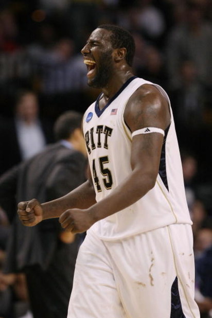 BOSTON - MARCH 28:  DeJuan Blair #45 of the Pittsburgh Panthers shouts during their game against the Villanova Wildcats during the NCAA Men's Basketball Tournament East Regionals at TD Banknorth Garden on March 28, 2009 in Boston, Massachusetts.  (Photo b