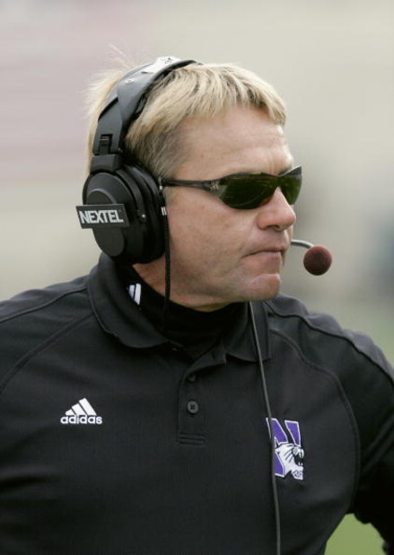 EAST LANSING, MI - OCTOBER 22:  Head coach Randy Walker of the Northwestern Wildcats looks on against the Michigan State Spartans at Spartan Stadium on October 22, 2005 in East Lansing, Michigan. The Wildcats defeated the Spartans 49-14.  (Photo by Tom Pi