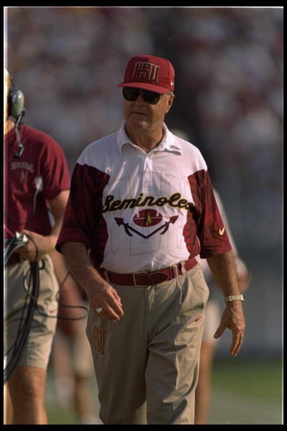 2 SEP 1995:  FLORIDA STATE HEAD COACH BOBBY BOWDEN DURING THE SEMINOLES 70-26 WIN OVER DUKE UNIVERSITY AT THE CITRUS BOWL IN TALLAHASSEE, FLORDIA.  MANDATORY CREDIT:  DOUG PENSINGER/ALLSPORT