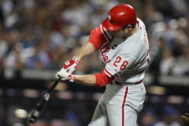 NEW YORK - JUNE 10: Chase Utley #26 of the Philadelphia Phillies bats against the New York Mets during their game on June 10, 2009 at Citi Field in the Flushing neighborhood of the Queens borough of New York City. (Photo by Al Bello/Getty Images)