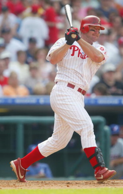 PHILADELPHIA - APRIL 18:  Jim Thome #25 of the  Philadelphia Phillies bats during the game against the Montreal Expos at Citizens Bank Park on April 18, 2004 in Philadelphia, Pennsylvania.  The Phillies defeated the Expos 5-4. (Photo by Jamie Squire/Getty