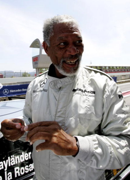 BARCELONA, SPAIN - MAY 21:  Oscar winning actor Morgan Freeman prepares to be driven during the MB-AMG Driving Experience prior to the Laureus World Sports Awards at the Circuit de Catalunya on May 21, 2006 in Barcelona, Spain.  (Photo by Jamie McDonald/G