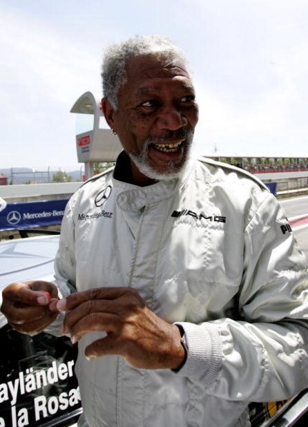 BARCELONA, SPAIN - MAY 21: Oscar winning actor Morgan Freeman prepares to be driven during the MB-AMG Driving Experience prior to the Laureus World Sports Awards at the Circuit de Catalunya on May 21, 2006 in Barcelona, Spain. (Photo by Jamie McDonald/G