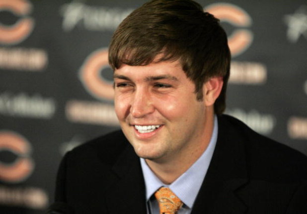 LAKE FOREST, IL - APRIL 3: Jay Cutler of the Chicago Bears is all smiles after being announced as their new quarterback during a press conference on April 3, 2009 at Halas Hall in Lake Forest, Illinois. (Photo by Jim Prisching/Getty Images)