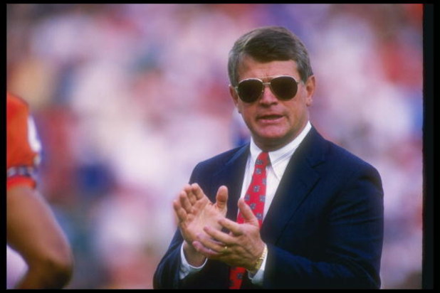 31 Jan 1988:  Dan Reeves, head coach of the Denver Broncos, claps at a successful play during Super Bowl  XXII against the Washington Redskins at Jack Murphy Stadium in San Diego, California .  The Redskins won 42-10. Mandatory Credit: Rick Stewart  /Alls