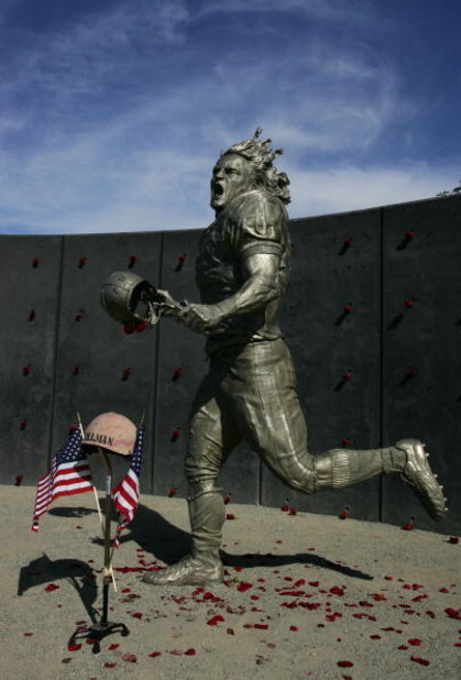 GLENDALE, AZ - NOVEMBER 12:  Pat Tillman, who was killed in Afghanistan in 2004 after quitting the NFL's Arizona Cardinals to join the U.S. Army Rangers,  was honored with a statue outside the University of Phoenix Stadium before the game between the Ariz