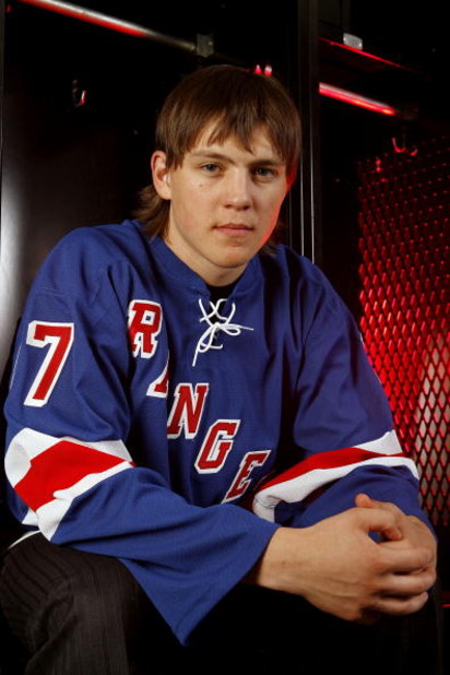 COLUMBUS, OH - JUNE 22:  17th overall pick Alexei Cherepanov of the New York Rangers poses for a portrait during the first round of the 2007 NHL Entry Draft at Nationwide Arena on June 22, 2007 in Columbus, Ohio.  (Photo by Gregory Shamus/Getty Images)