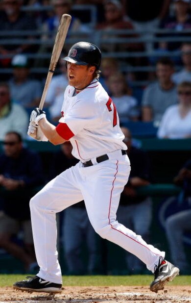 FORT MYERS, FL - MARCH 08: Infielder Lars Anderson #78 of the Boston Red Sox fouls off a pitch against the Tampa Bay Rays during a Grapefruit League Spring Training Game at City of Palms Park on March 8, 2009 in Fort Myers, Florida. (Photo by J. Meric/G