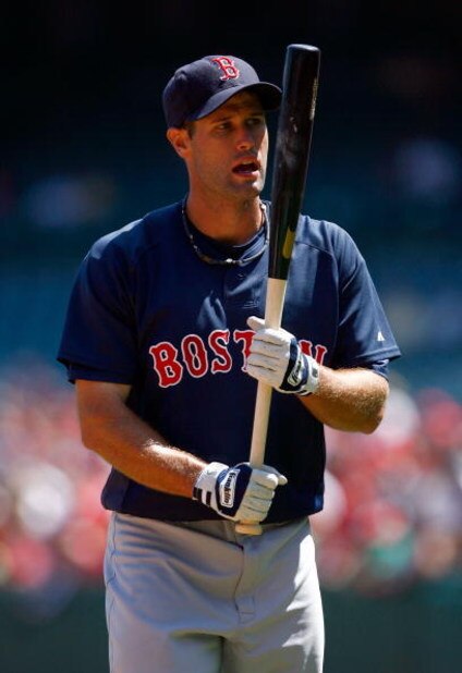 ANAHEIM, CA - APRIL 12: Chris Carter #54 of the Boston Red Sox takes batting practice prior to the game against the Los Angeles Angels of Anaheim at Angel Stadium on April 12, 2009 in Anaheim, California. The Angels defeated the Red Sox 5-4. (Photo by J