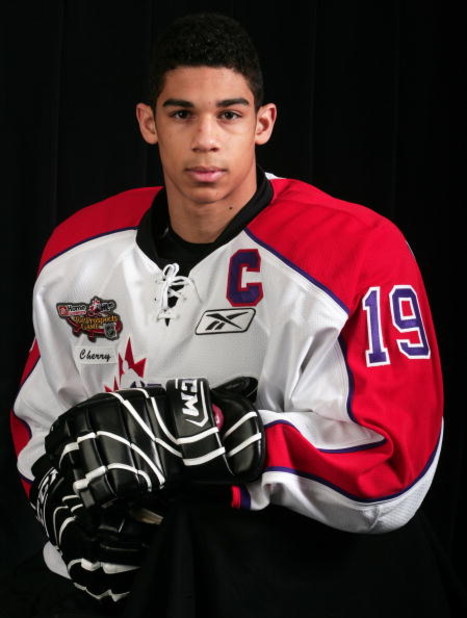 OSHAWA, ON -   Evander Kane #19 of Team Cherry poses for a head shot prior to the 2009 Home Hardware CHL/NHL Top Prospects Game on wednesday January 14, 2009 at the General Motors Centre in Oshawa, Ontario. Kane plays for the Vancouver Giants (WHL). (Phot