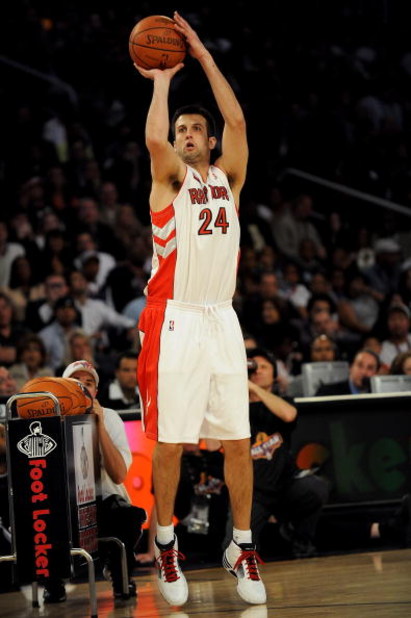 PHOENIX - FEBRUARY 14: Jason Kapono of the Toronto Raptors participates in the Foot Locker Three-Point Shootout on All-Star Saturday Night, part of 2009 NBA All-Star Weekend at US Airways Center on February 14, 2009 in Phoenix, Arizona.  NOTE TO USER: Use