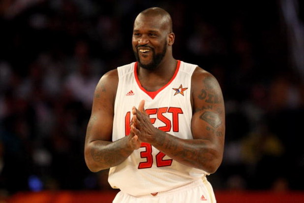PHOENIX - FEBRUARY 15:  Shaquille O'Neal #32 of the Western Conference smiles during the first half of 58th NBA All-Star Game, part of 2009 NBA All-Star Weekend at US Airways Center on February 15, 2009 in Phoenix, Arizona.  NOTE TO USER: User expressly a