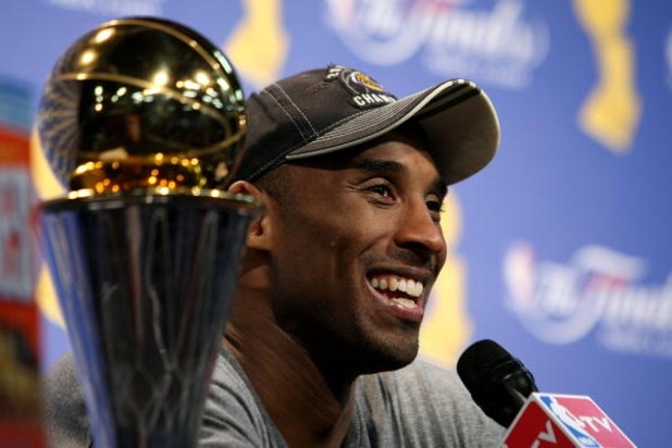 ORLANDO, FL - JUNE 14: Kobe Bryant #24 of the Los Angeles Lakers smiles during the post game news conference after the Lakers defeated the Orlando Magic 99-86 to win the NBA Championship in Game Five of the 2009 NBA Finals on June 14, 2009 at Amway Arena