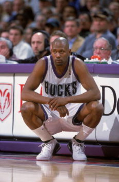 19 Feb 2001:  Glenn Robinson #13 of the Milwaukee Bucks watches from the sidelines during the game against the San Antonio Spurs at the Bradley Center in Milwaukee, Wisconsin.  The Bucks defeated the Spurs 102-98.    NOTE TO USER: It is expressly understo